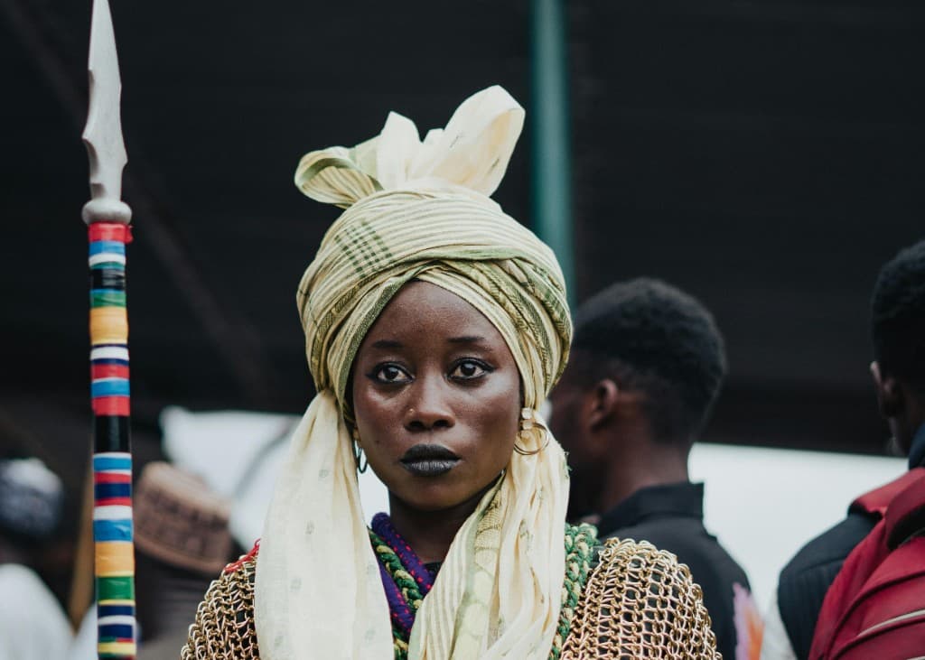 Confident African woman in regal traditional attire